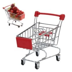 Mini Shopping Cart Miniature Supermarket Handcart Toy Shopping Cart Playing Shopping Cart,Mini Metal Shopping Cart (Red,Large)