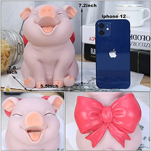 Piggy Bank With Red Bow-Knot, H&W Lovely Pig Coin Bank, Creative Shatterproof Gift Money Bank, Can Store 1000 Coins 5 Piggy Bank With Red Bow-Knot, H&W Lovely Pig Coin Bank, Creative Shatterproof Gift Money Bank, Can Store 1000 Coins - Image 3
