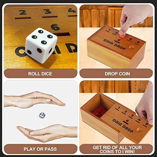 Juegoal Coin Drop Set, Pennies Dice Games For Kids And Adults, Wooden Tabletop Board Game Sets For 2-6 Player, Wood Penny Game Box Includes 48 Chips & 1 Dice, Interactive Families Toys 7 Juegoal Coin Drop Set, Pennies Dice Games For Kids And Adults, Wooden Tabletop Board Game Sets For 2-6 Player, Wood Penny Game Box Includes 48 Chips & 1 Dice, Interactive Families Toys - Image 5