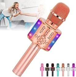 Amazmic Kids Karaoke Microphone Machine Toy Bluetooth Microphone Portable Wireless Karaoke Machine Handheld With LED Lights, Gift For Children Adults Birthday Party, Home KTV(Blue) -Folkmanis Toys Shop 51aDt04clzL. AC