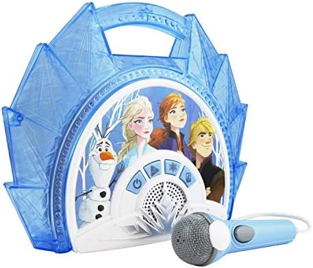 EKids Frozen Sing Along Boom Box Speaker With Microphone For Fans Of Frozen Toys For Girls, Kids Karaoke Machine With Built In Music And Flashing Lights, Blue, 3.5mm Audio Jack 9 EKids Frozen Sing Along Boom Box Speaker With Microphone For Fans Of Frozen Toys For Girls, Kids Karaoke Machine With Built In Music And Flashing Lights, Blue, 3.5mm Audio Jack - Image 7