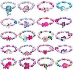 JOTIKO 20 Psc Bracelets For Little Girls - Princess Birthday Party Favors Goodie Bag Pinata Stuffers, Cute Friendship Rainbow Beaded Bracelet Play Jewelry Unicorn Mermaid Animals Wooden Charms Classroom Exchange Gifts -Folkmanis Toys Shop 51aXEr0269L. AC