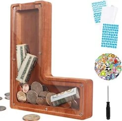 Piggy Bank For Kids Boys Girls,Wooden Letter Piggy Bank With 26 Enlish Alphabet,50 Animal Stickers,1 Number Sticker, A Small Screwdriver,Saving Box DIY Money Saving Bank(A) -Folkmanis Toys Shop 51af6IQLEQL. AC