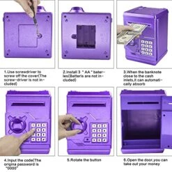 Cargooy Mini ATM Piggy Bank ATM Machine Best Gift For Kids,Electronic Code Piggy Bank Money Counter Safe Box Coin Bank For Boys Girls Password Lock Case (Purple) -Folkmanis Toys Shop 51am5oTKlzL