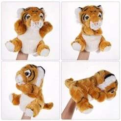 LUOZZY Tiger Hand Puppet For Kids Plush Jungle Animal Puppets Parent-Child Interactive Story Telling Puppet For Kids Role-Play Imaginative Game Preschool Toys, Yellow