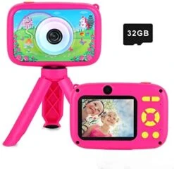 SUZIYO Kids Camera, Digital Video Camcorder Dual Lens 1080P 2.4 Inch HD,Best Birthday Electronic Toys Gifts For Toddlers Age 3-10 Years Old Boys Grils Children (with 32G Micro SD Card,Blue) -Folkmanis Toys Shop 51b5u6Y4gXL. AC