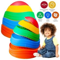 MEANHDAG 10 PCS Balance Stepping Stones For Kids, Obstacle Course Play Outdoor Backyard Activities Equipment Helps Build Children's Coordination And Confidence, Non-Slip Surface And Edging