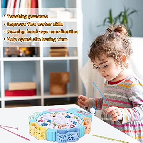 Magnetic Fishing Game Toys, Rotating Board Game With Music Including 21 Fishes And 5 Fishing Poles, Party Game Toys For Kids Age 3 4 5 6 7 And Up 4 Magnetic Fishing Game Toys, Rotating Board Game With Music Including 21 Fishes And 5 Fishing Poles, Party Game Toys For Kids Age 3 4 5 6 7 And Up - Image 2
