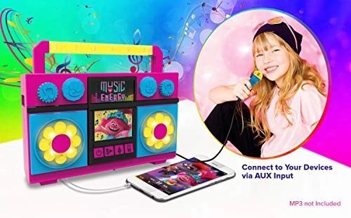 EKids Trolls World Tour Sing Along Boom Box Speaker With Microphone For Fans Of Trolls Toys For Girls, Kids Karaoke Machine With Built In Music And Flashing Lights 6 EKids Trolls World Tour Sing Along Boom Box Speaker With Microphone For Fans Of Trolls Toys For Girls, Kids Karaoke Machine With Built In Music And Flashing Lights - Image 4