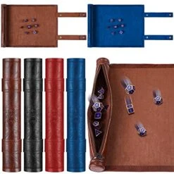4 Pcs Dice Holder Polyhedral Dice Tray Rolling Mat With Zipper Folding Storage Dice Tray PU Leather Scroll Dice Bag Compatible With DND RPG Dice Table Game Accessories, Black Red Blue Brown