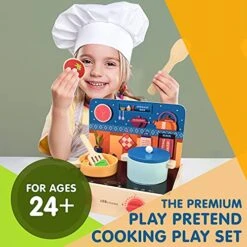 Leo & Friends 2-in-1 Mini Kitchen Wooden Play Set With 15-Pieces - Play-Pretend Toddler Toy For Girls And Boys Aged 24-Months And Older - Educational Kids Toy -Folkmanis Toys Shop 51bRAHdPxTS