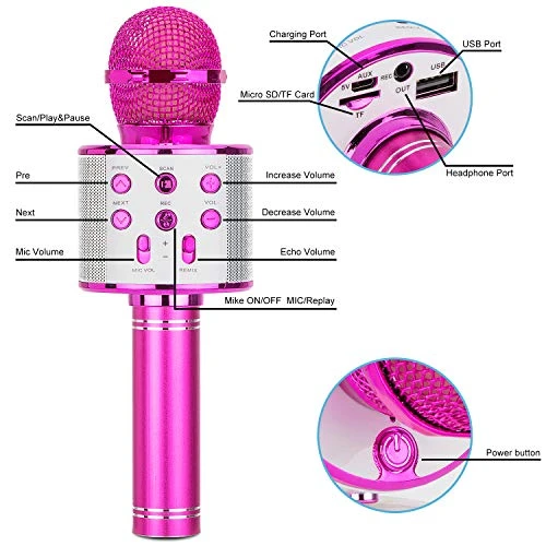HL Audio Christmas Toys Kids Girls Karaoke Microphone, Wireless Bluetooth Karaoke Microphone For Kids Girls, Singing Toys For 3-12 Year Old, Kids Girls Microphone For Singing (Pink) 5 HL Audio Christmas Toys Kids Girls Karaoke Microphone, Wireless Bluetooth Karaoke Microphone For Kids Girls, Singing Toys For 3-12 Year Old, Kids Girls Microphone For Singing (Pink) - Image 3