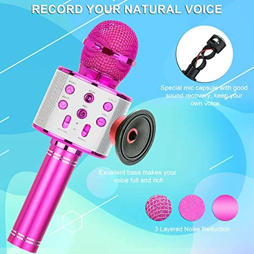 HL Audio Christmas Toys Kids Girls Karaoke Microphone, Wireless Bluetooth Karaoke Microphone For Kids Girls, Singing Toys For 3-12 Year Old, Kids Girls Microphone For Singing (Pink) 6 HL Audio Christmas Toys Kids Girls Karaoke Microphone, Wireless Bluetooth Karaoke Microphone For Kids Girls, Singing Toys For 3-12 Year Old, Kids Girls Microphone For Singing (Pink) - Image 4