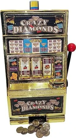Crazy Diamonds Jumbo Slot Machine Gold Casino Toy Piggy Bank Replica With Flashing Lights And Jackpot Alert Sounds