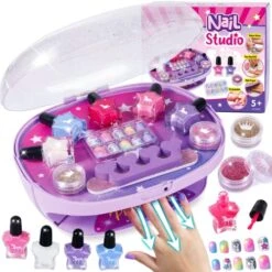 Golray Kids Nail Polish Set For Girls, All-in-One Nail Art Kit - Nail Dryer/ Nail Polish/ Glitter Powder/ False Nails/ Nail Decals/ Toe Separator/File, Age 3-12 Little Girl Gift