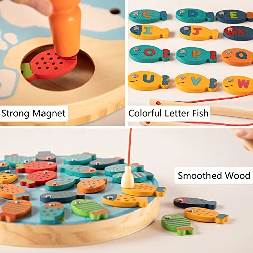 Magnetic Wooden Fishing Game Toy For Toddlers;30 PCS Montessori Sorting Puzzle Toys,Magnetic Learning Alphabet Letters Toys With 2 Pole And 1 Cat Doll 4 Magnetic Wooden Fishing Game Toy For Toddlers;30 PCS Montessori Sorting Puzzle Toys,Magnetic Learning Alphabet Letters Toys With 2 Pole And 1 Cat Doll - Image 2