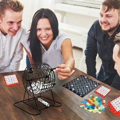 Deluxe Bingo Game Set With Metal Bingo Cage Spinner, 75 Numbered Balls, Master Bingo Board, 18 Bingo Cards And 150 Chips, For Adults, Seniors, Kids And Family -Folkmanis Toys Shop 51cFCudKYdL