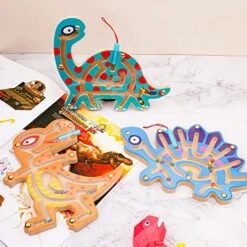 NiToy 3-Pack Wooden Magnetic Maze Toys For Kids 3+, Dinosaur Interactive Puzzle Game Boards Montessori Labyrinth STEM Activity Child Fine Motor Skill Development Preschool Birthday Gifts (3 Dinosaurs) 11 NiToy 3-Pack Wooden Magnetic Maze Toys For Kids 3+, Dinosaur Interactive Puzzle Game Boards Montessori Labyrinth STEM Activity Child Fine Motor Skill Development Preschool Birthday Gifts (3 Dinosaurs) -Folkmanis Toys Shop 51cIbVeSQzL