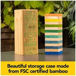 Spin Master Games Mindful Classics, Jumbling Tower Sustainable Wooden Blocks Tumbling Toppling Bamboo Wood Party Stacking Game, For Adults And Kids Ages 8 And Up