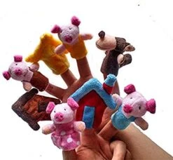 IMagitek Story Telling Time Finger Puppets, The Three Little Pigs Animal Finger Puppet Toy Educational Toys Fairy Tale Toy Plush Puppet Storytelling Doll