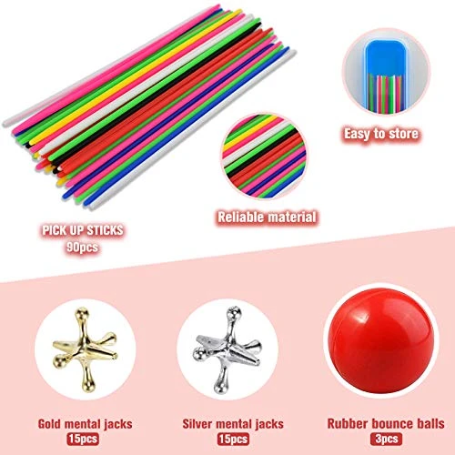 ZeeDix 90pcs Pick Up Sticks With 3 Sets Retro Metal Jacks Kit- Include 3 Pieces Red Rubber Balls And 30 Pieces Gold And Silver Metal Jacks, Classic Fun Game Gift Of Jacks For Kids Adults Family 4 ZeeDix 90pcs Pick Up Sticks With 3 Sets Retro Metal Jacks Kit- Include 3 Pieces Red Rubber Balls And 30 Pieces Gold And Silver Metal Jacks, Classic Fun Game Gift Of Jacks For Kids Adults Family - Image 2