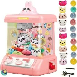 Mini Claw Machine – Feature LED Lights Adjustable Sounds Loud Sound Effects Claw Machine Arcade Game Toy Vending Machine With10Dolls，10 Twisted Egg，USB Cable ，Best Gift