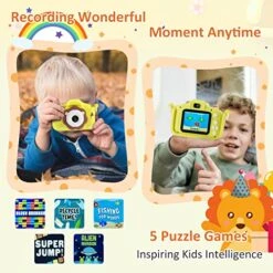NIDOOT Kids Camera, 2023 Upgrade HD Selfie Kids Digital Camera, Birthday For Girls Boys Age 3-12, Toddler Camera, Camera For Kid With 32Gb SD Card, Toys For 3 4 5 6 7 8 Girls Boys (Yellow) -Folkmanis Toys Shop 51ckbsbGyML
