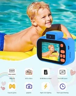 Kids Camera For Girls Boys,Upgraded 40MP Selfie Digital Dual Camera,1080P HD 2.0'' Screen Anti-Drop, For 3 4 5 6 7 8 Years Old Girls Toddler,Christmas Birthday Gifts For Kids,32GB SD Card(Blue)