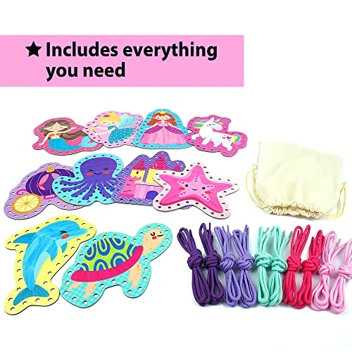 KRAFUN Beginner Unicorn My First Lacing Card Kit For Kids Arts & Crafts, 10 Easy Princess, Mermaid, Lacing Projects, Toddlers Lace Project, Fine Motor Preschool Skills Toys 4 KRAFUN Beginner Unicorn My First Lacing Card Kit For Kids Arts & Crafts, 10 Easy Princess, Mermaid, Lacing Projects, Toddlers Lace Project, Fine Motor Preschool Skills Toys - Image 2