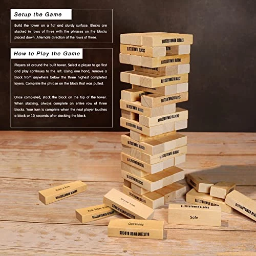 Blitzed Tower Blocks Stacking Party Game | 54 Blocks With Fun Tasks And Entertaining Commands | 4 Colored Glass Cups | Sticker Packet For Customization | Ultimate Game Night Fun 6 Blitzed Tower Blocks Stacking Party Game | 54 Blocks With Fun Tasks And Entertaining Commands | 4 Colored Glass Cups | Sticker Packet For Customization | Ultimate Game Night Fun - Image 4