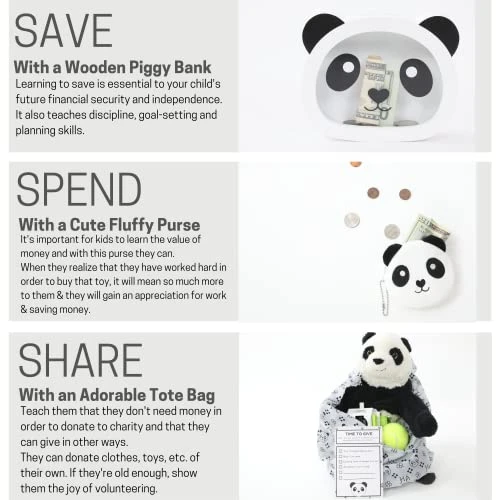 Happy Lolli Birthday Gift For Girls/Boys, 3 Individually Wrapped Gifts In 1 With 3 Tasks To Teach Kids Responsible Money Management And Giving With Panda Piggy Bank, Purse & A Tote Bag- Ready To Gift 6 Happy Lolli Birthday Gift For Girls/Boys, 3 Individually Wrapped Gifts In 1 With 3 Tasks To Teach Kids Responsible Money Management And Giving With Panda Piggy Bank, Purse & A Tote Bag- Ready To Gift - Image 4