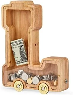 NBTORCH Wooden Letter Piggy Bank, Inter-connectable Piggy Bank For Kids Boys Girls, Alphabet A Money Bank Toy With Wheels, For Kids (Initial-A) -Folkmanis Toys Shop 51dFf1FppHL. AC