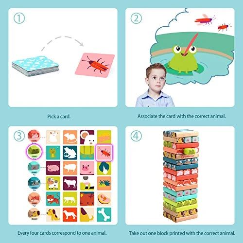 TOP BRIGHT Colored Stacking Board Game For Kids Ages 4-8, 51 Piece Wooden Blocks Toy For Children(New Version ) 3 TOP BRIGHT Colored Stacking Board Game For Kids Ages 4-8, 51 Piece Wooden Blocks Toy For Children(New Version )