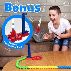 Automatic Domino Brick Laying Toy Train For Toddlers Aged 3-7 –Tracking Set With 120 Domino Pieces, Train, Rocket And Launching Pad – Easy To Use And Fun – Educational Game For Kids -Folkmanis Toys Shop 51dWqNMpRCL