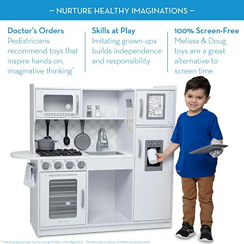 Melissa & Doug Wooden Chef’s Pretend Play Toy Kitchen With “Ice” Cube Dispenser – Kids Kitchen Play Set & Stainless Steel Pots And Pans Pretend Play Kitchen Set For Kids 6 Melissa & Doug Wooden Chef’s Pretend Play Toy Kitchen With “Ice” Cube Dispenser – Kids Kitchen Play Set & Stainless Steel Pots And Pans Pretend Play Kitchen Set For Kids - Image 4