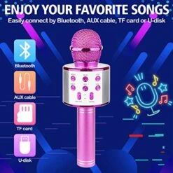Ranphykx Bluetooth Karaoke Wireless Microphone For Kids, Hottest Birthday Presents Toys For 9 10 11 12 Years Old Boys Girl (Hot Pink) -Folkmanis Toys Shop 51dog24FtwL