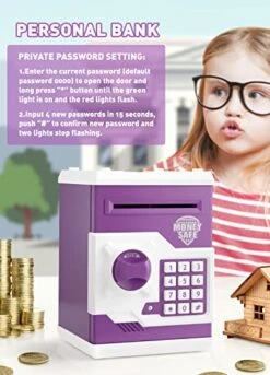 KingsDragon Piggy Bank Toys For Kids, Electronic Money Bank Password ATM For Cash, Auto Scroll Coin Saving Box Best Toy Gifts For Boys Girls3 4 5 6 7 8 Year Old (Purple) -Folkmanis Toys Shop 51dttfGD1OL