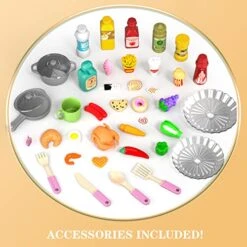 Kids Kitchen Playset For Toddlers Girls, Toy Sets Pretend Play Food Toy With Chair For Kids Ages 3-8, Kitchen Accessories Set With Light Sound Spray -Folkmanis Toys Shop 51e00xA7MGL