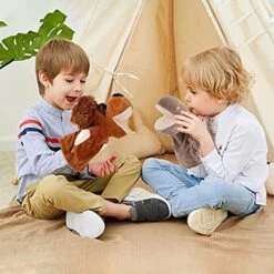 Qilay (2Pack) Animal Hand Puppets With Open Movable Mouth, Puppy & Hippo Show Hand Puppet Imaginative Play Toy, Gift Ideas For Adults And Kids