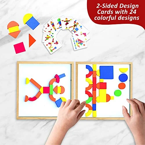 KOVOT Magnetic Design Puzzle Set - Imaginative Play With Magnetic Shapes - Arts & Crafts Wooden Pattern Blocks Set - Educational Toy With Carrying Case 6 KOVOT Magnetic Design Puzzle Set - Imaginative Play With Magnetic Shapes - Arts & Crafts Wooden Pattern Blocks Set - Educational Toy With Carrying Case - Image 4