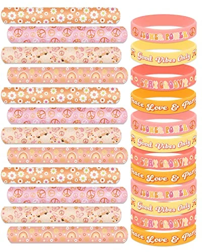 Sinasasspel Groovy Party Favors Set For Kids Adults Hippie Boho Silicone Bracelets Slap Bracelets Assortment Hippie Party Supplies Daisy Birthday Decorations(24 Count) 3 Sinasasspel Groovy Party Favors Set For Kids Adults Hippie Boho Silicone Bracelets Slap Bracelets Assortment Hippie Party Supplies Daisy Birthday Decorations(24 Count)