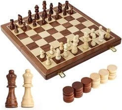 SOPHREPT Magnetic Handmade Wooden Travel Chess Set &Checkers Set 2 In 1 Folding Game Chessboard Toy Set With Storage Slot/Instruction Manual/Storage Bag, For Kids And Adults -Folkmanis Toys Shop 51et pAG1VL. AC
