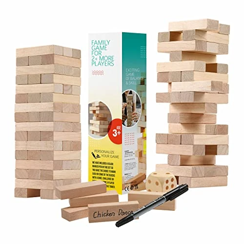 BETTERLINE Wooden Tower Stacking Blocks Game - 48 Pieces - Tumbling Tower Toy For Kids & Adults - Classic Family Game 3 BETTERLINE Wooden Tower Stacking Blocks Game - 48 Pieces - Tumbling Tower Toy For Kids & Adults - Classic Family Game