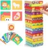 TOP BRIGHT Colored Wooden Stacking Games For Kids Toddler Building Blocks Fine Motor Skills Toy - 51 Pieces With Cards