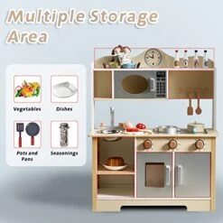 HILIROOM HILIROOM Wooden Kitchen Set For Kids, Play Kitchen With Toy Kitchen Accessories, Included Cookware Pots And Pans, Cooking Utensils, Pretend Kitchen Playset For Aged 3+ Boys/Girls -Folkmanis Toys Shop 51fLVDh1RwL