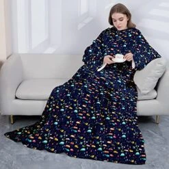 Jejeloiu Cartoon Car Fleece Blanket With Sleeves Cartoon Planes Aircraft Fuzzy Blanket Dark Blue Construction Vehicles Blanket Equipment Trucks Fuzzy Blanket Toy Car Sleeved Throw With Arm, 50"x50"