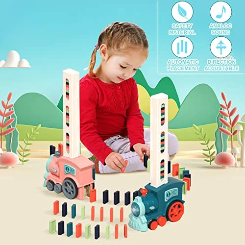 TONSAN Automatic Domino Train Toy Set - 180 Pcs, Creative Electric Domino Train, Dominoes Automatically Rally Train Sets, Locomotive Dominos Train Toys For Kids Boys And Girls Age 3-12 4 TONSAN Automatic Domino Train Toy Set - 180 Pcs, Creative Electric Domino Train, Dominoes Automatically Rally Train Sets, Locomotive Dominos Train Toys For Kids Boys And Girls Age 3-12 - Image 2