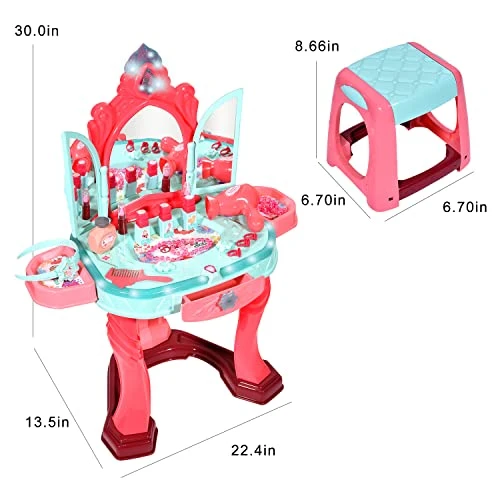 BAYMI Pretend Vanity Play Set With Mirror And Stool - Kids Play Vanity For Girls, Kids Makeup Vanity Table Set With Lights And Sounds, Gift For Age 3-9 Years Old 6 BAYMI Pretend Vanity Play Set With Mirror And Stool - Kids Play Vanity For Girls, Kids Makeup Vanity Table Set With Lights And Sounds, Gift For Age 3-9 Years Old - Image 4