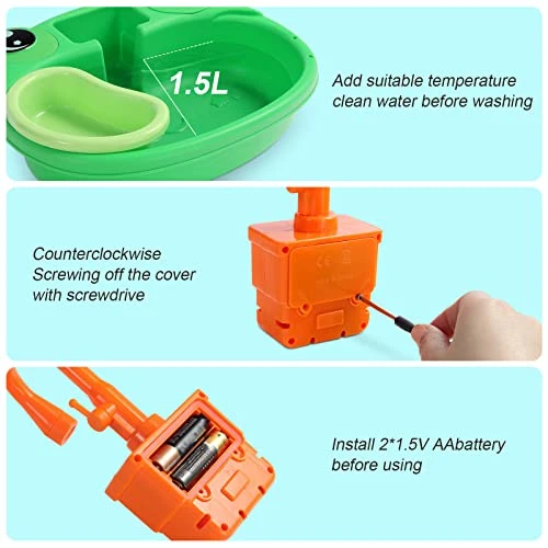GuDoQi Kitchen Sink Toy For Kids, Frog Model Pretend Play Kids Electric Dishwasher With Running Water, Easy To Installed Automatic Water Cycle System, Washing Vegetables, Birthday Gift For 3-7 Kids 7 GuDoQi Kitchen Sink Toy For Kids, Frog Model Pretend Play Kids Electric Dishwasher With Running Water, Easy To Installed Automatic Water Cycle System, Washing Vegetables, Birthday Gift For 3-7 Kids - Image 5