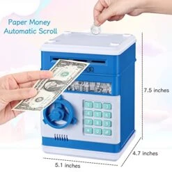 SHOMOTE Kids Piggy Bank, Auto Scroll Paper Money Bank, Electronic ATM Machine With Safe Password, Coin Bank, Gifts Toys For 3 4 5 6 7 8 9 10 Years Old Boys Girls (Blue) -Folkmanis Toys Shop 51g5pOT7jAL